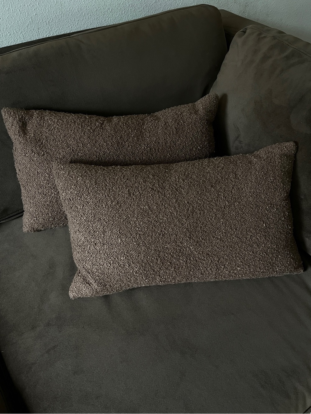Brown boucle throw pillows down inserts